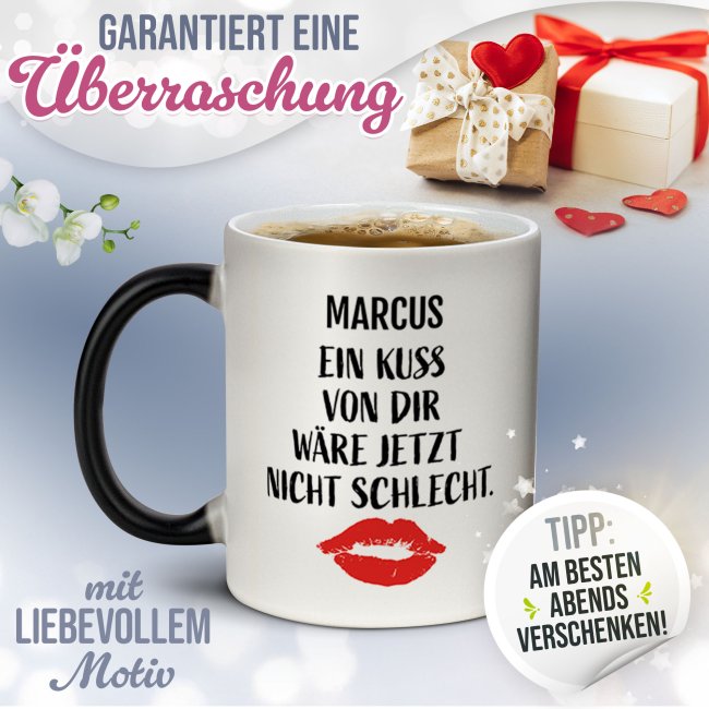 Magic Mug Zaubertasse mit Name - Ein Kuss w&auml;re jetzt nicht schlecht - 300 ml