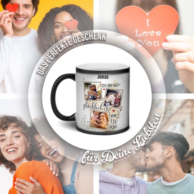 Magic Mug Zaubertasse mit Name &amp; Fotos - Gl&uuml;cklicher, wenn du da bist - 300 ml