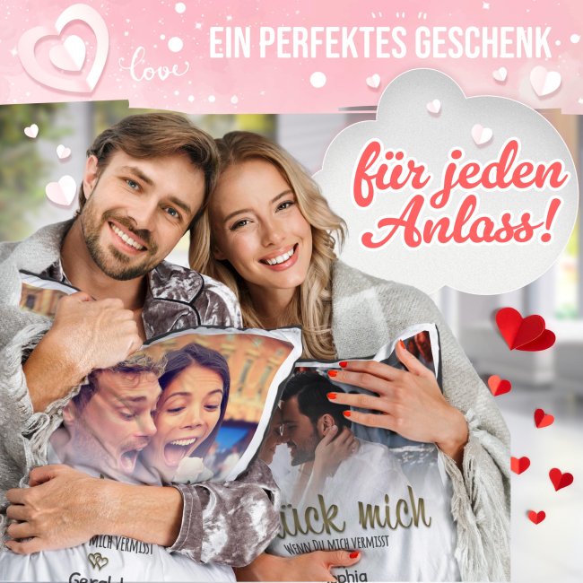 Kissen - Dr&uuml;ck mich wenn du mich vermisst - mit Name &amp; Foto - Schwarz