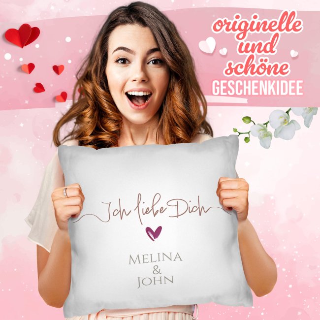 Personalisiertes Kissen - Ich liebe dich - mit Name - Wei&szlig;