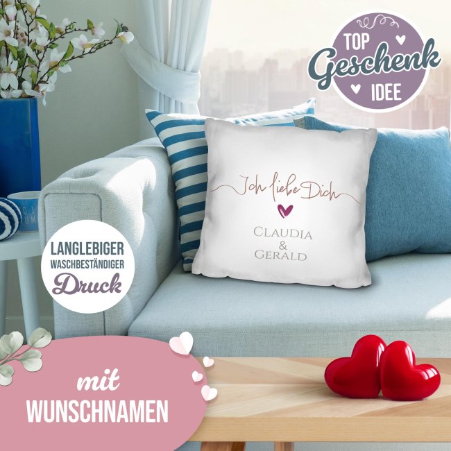 Personalisiertes Kissen - Ich liebe dich - mit Name - Wei&szlig;