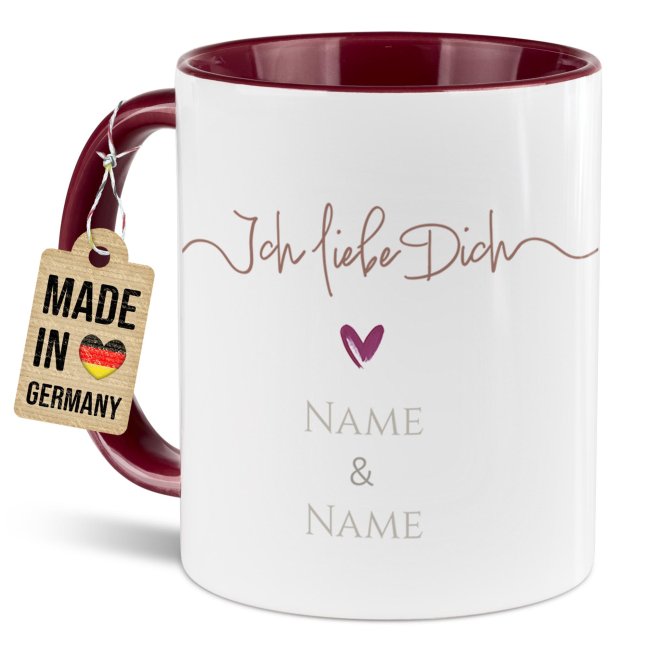 Tasse - Ich liebe dich - mit Namen - Weinrot
