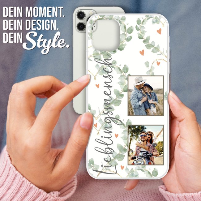 Handyh&uuml;lle mit Spruch - Lieblingsmensch mit 2 Fotos personalisieren