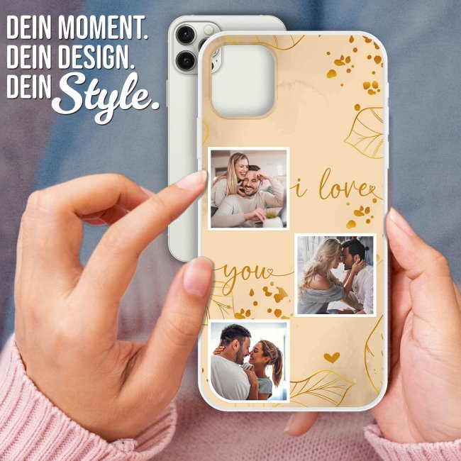 Handyh&uuml;lle mit Spruch - I love you mit 2 Fotos personalisieren