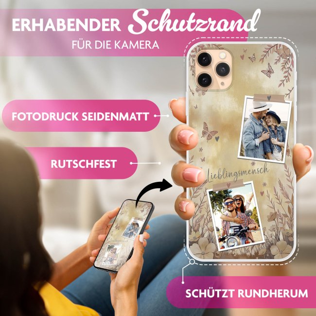 Handyh&uuml;lle mit Spruch - Vintage Lieblingsmensch mit 2 Fotos personalisieren