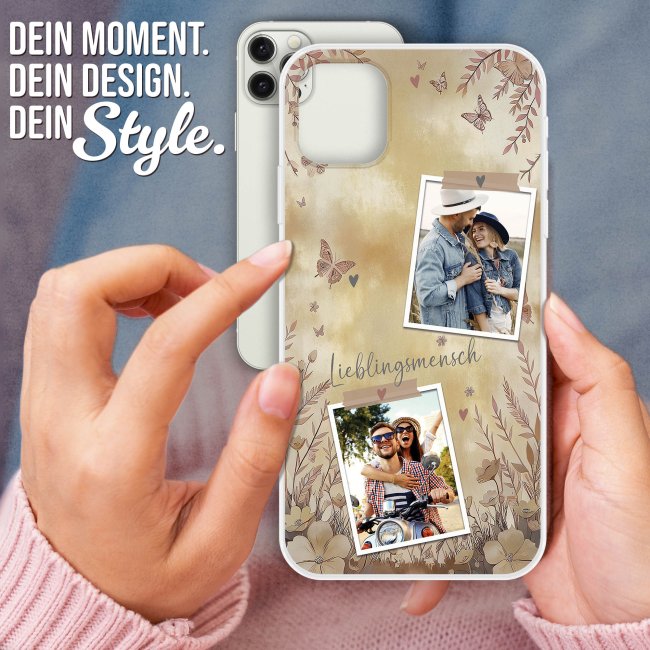 Handyh&uuml;lle mit Spruch - Vintage Lieblingsmensch mit 2 Fotos personalisieren