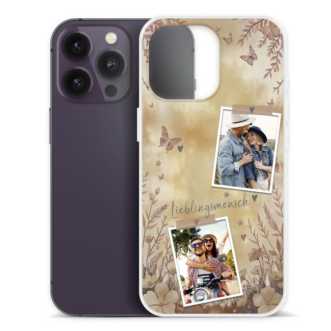 Handyh&uuml;lle mit Spruch - Vintage Lieblingsmensch mit 2 Fotos personalisieren
