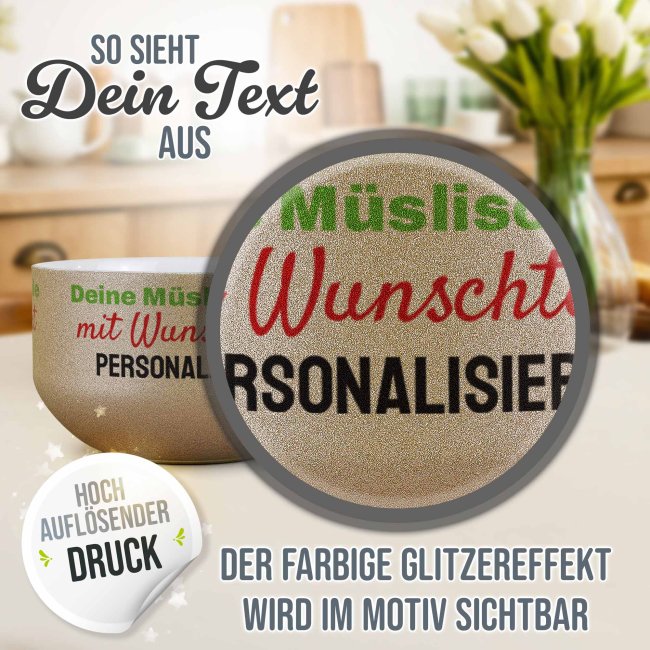 Glitzer M&uuml;slischale mit Wunschtext bedrucken - 500 ml