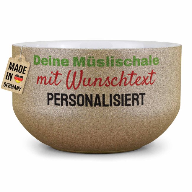 Glitzer Müslischale mit Wunschtext bedrucken - Gold