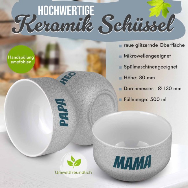 Glitzer M&uuml;slischale mit Wunschtext bedrucken - 500 ml, Silber
