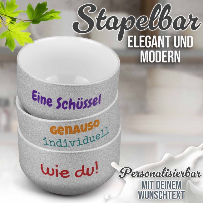 Glitzer M&uuml;slischale mit Wunschtext bedrucken - 500 ml, Silber