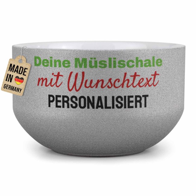 Glitzer M&uuml;slischale mit Wunschtext bedrucken - 500 ml, Silber