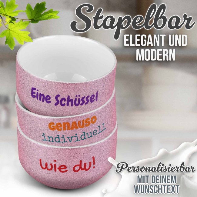 Glitzer M&uuml;slischale mit Wunschtext bedrucken - 500 ml, Pink