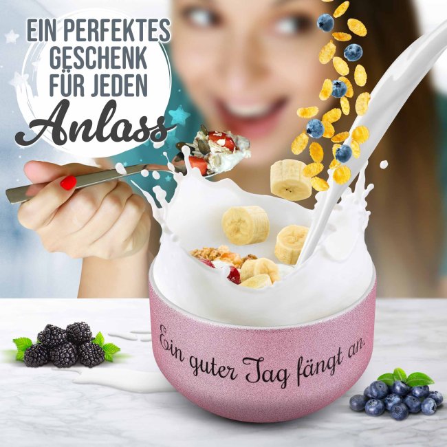 Glitzer M&uuml;slischale mit Wunschtext bedrucken - 500 ml, Pink