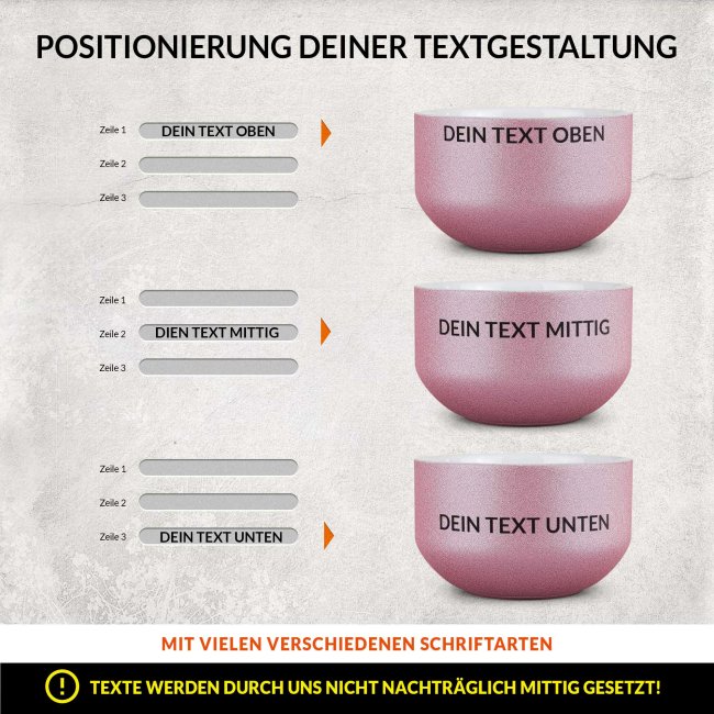 Glitzer M&uuml;slischale mit Wunschtext bedrucken - 500 ml, Pink