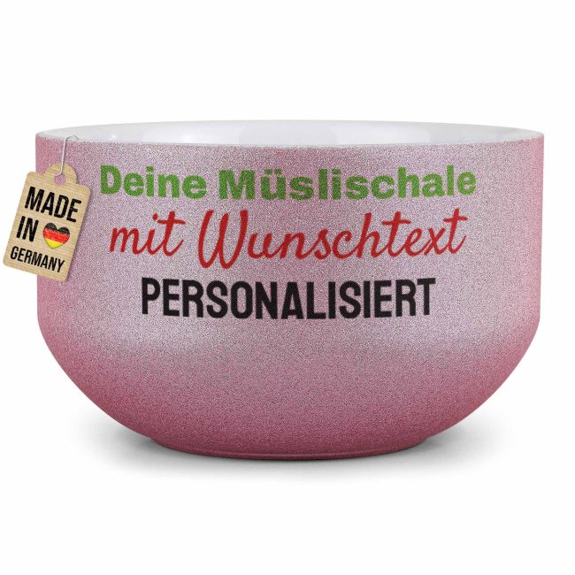 Glitzer M&uuml;slischale mit Wunschtext bedrucken - 500 ml, Pink