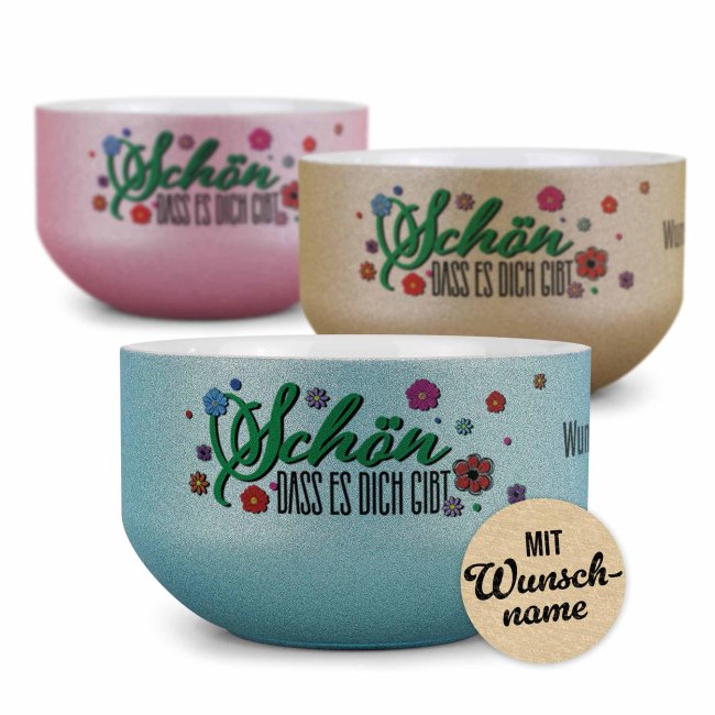 Glitzer M&uuml;slisch&uuml;ssel - Sch&ouml;n, dass es dich gibt - mit Name - 500 ml