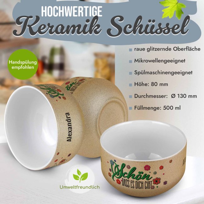 Glitzer M&uuml;slisch&uuml;ssel - Sch&ouml;n, dass es dich gibt - mit Name - 500 ml