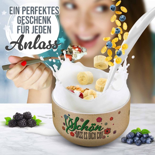 Glitzer M&uuml;slisch&uuml;ssel - Sch&ouml;n, dass es dich gibt - mit Name - 500 ml