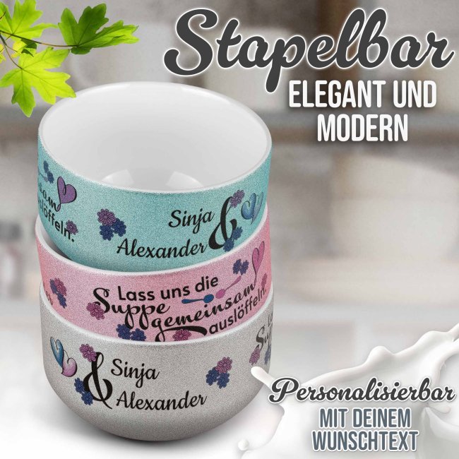 Glitzer M&uuml;slisch&uuml;ssel - Suppe gemeinsam ausl&ouml;ffeln - mit Namen - 500 ml