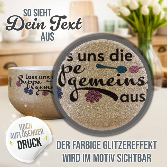 Glitzer M&uuml;slisch&uuml;ssel - Suppe gemeinsam ausl&ouml;ffeln - mit Namen - 500 ml