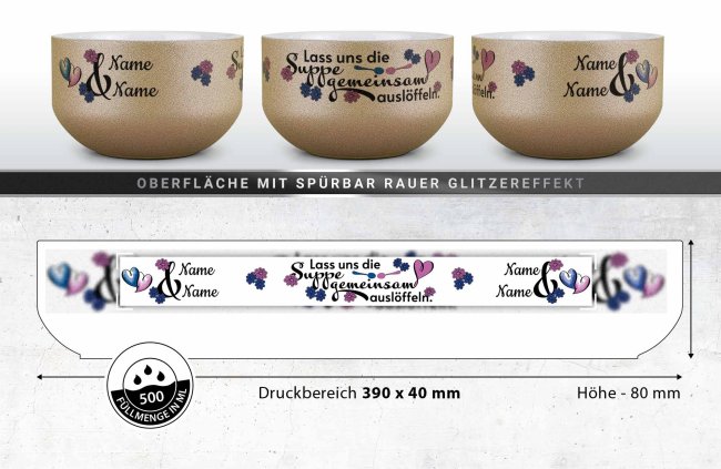 Glitzer M&uuml;slisch&uuml;ssel - Suppe gemeinsam ausl&ouml;ffeln - mit Namen - 500 ml