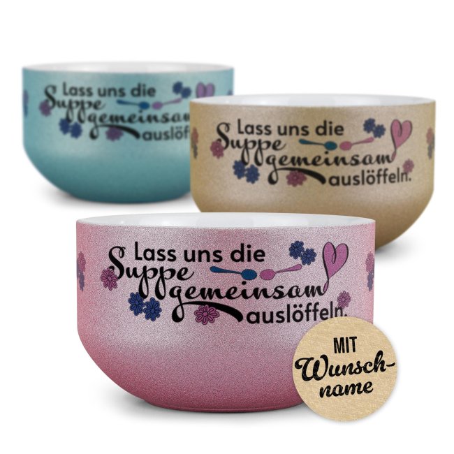 Glitzer M&uuml;slisch&uuml;ssel - Suppe gemeinsam ausl&ouml;ffeln - mit Namen - 500 ml
