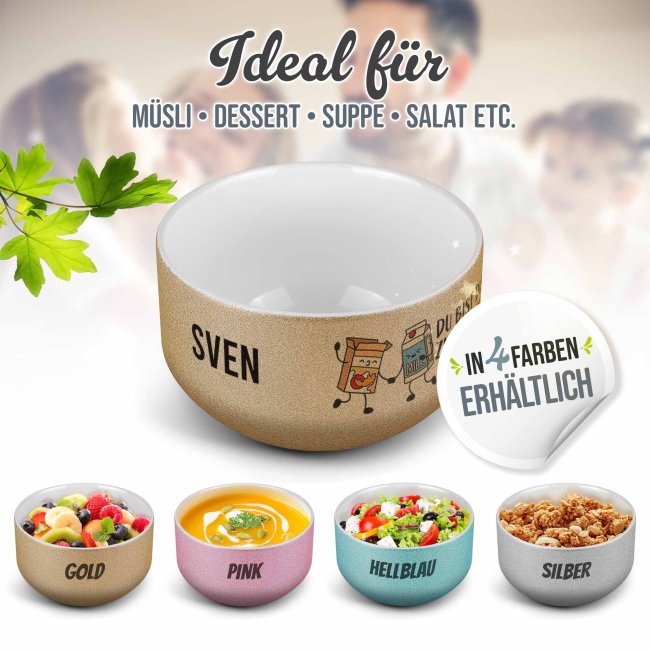 Glitzer M&uuml;slisch&uuml;ssel - Du bist die Milch zu meinem M&uuml;sli - mit Name - 500 ml