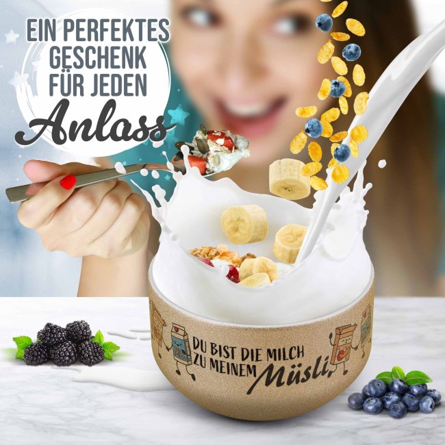 Glitzer M&uuml;slisch&uuml;ssel - Du bist die Milch zu meinem M&uuml;sli - mit Name - 500 ml