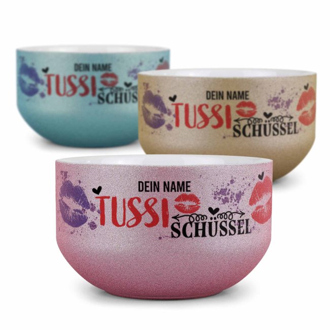 Glitzer M&uuml;slisch&uuml;ssel - Tussi Sch&uuml;ssel - mit Name, 500 ml