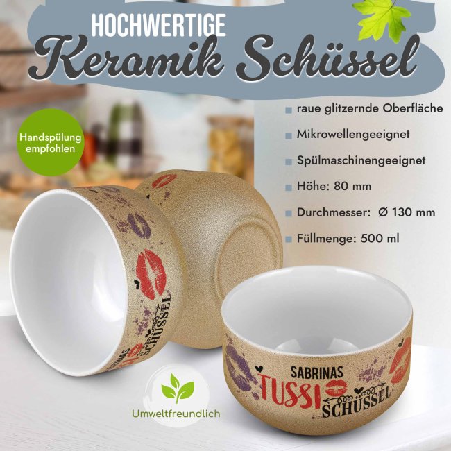 Glitzer M&uuml;slisch&uuml;ssel - Tussi Sch&uuml;ssel - mit Name, 500 ml