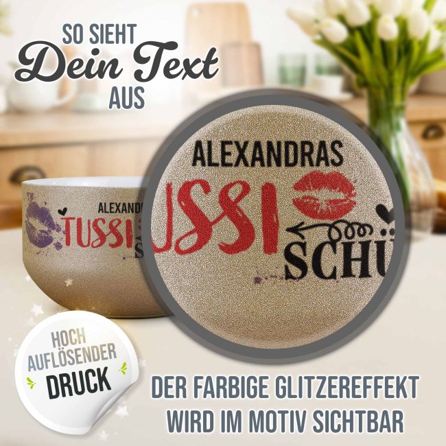 Glitzer M&uuml;slisch&uuml;ssel - Tussi Sch&uuml;ssel - mit Name, 500 ml