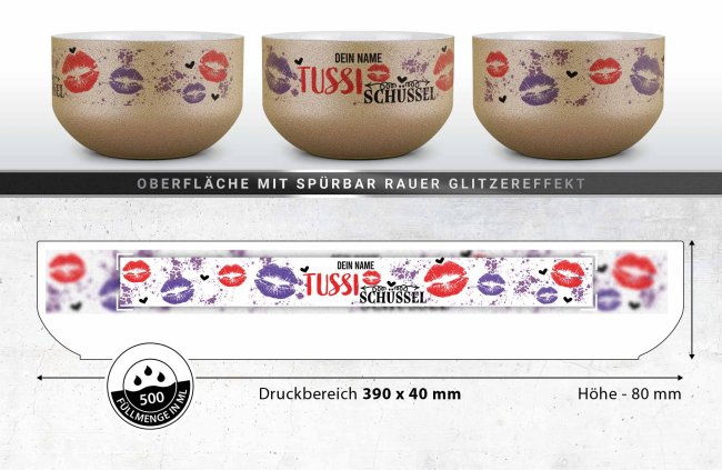 Glitzer M&uuml;slisch&uuml;ssel - Tussi Sch&uuml;ssel - mit Name, 500 ml