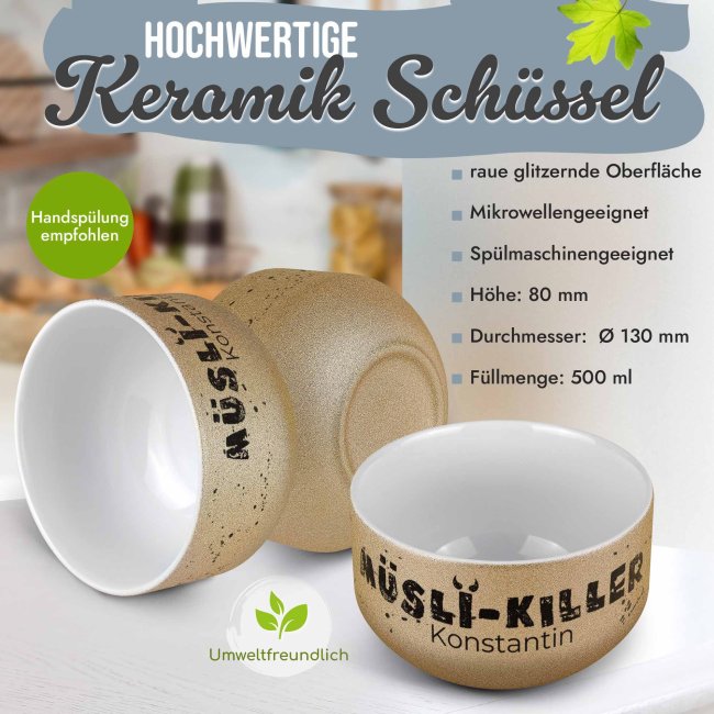 Glitzer M&uuml;slisch&uuml;ssel - M&uuml;sli Killer - mit Name, 500 ml