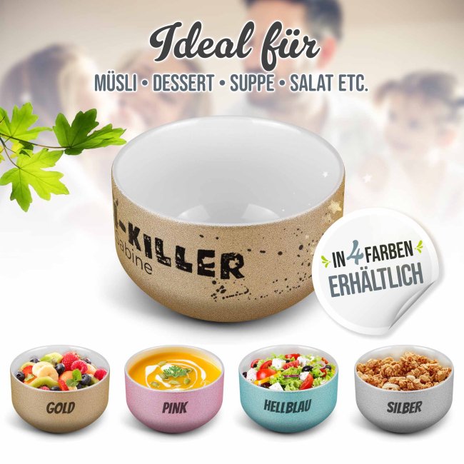 Glitzer M&uuml;slisch&uuml;ssel - M&uuml;sli Killer - mit Name, 500 ml