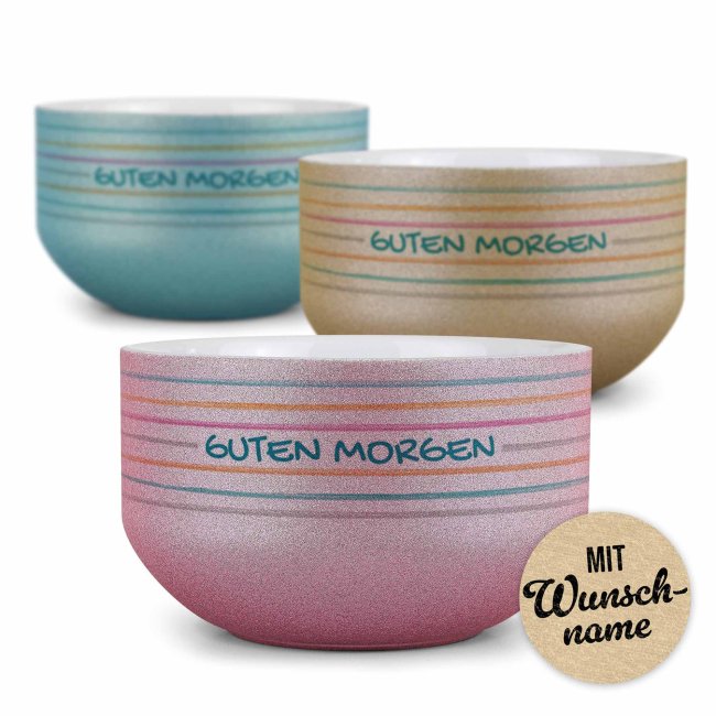 Glitzer M&uuml;slisch&uuml;ssel - Guten Morgen - mit Name, 500 ml