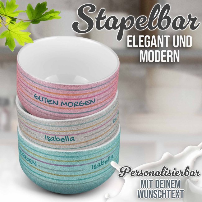 Glitzer M&uuml;slisch&uuml;ssel - Guten Morgen - mit Name, 500 ml