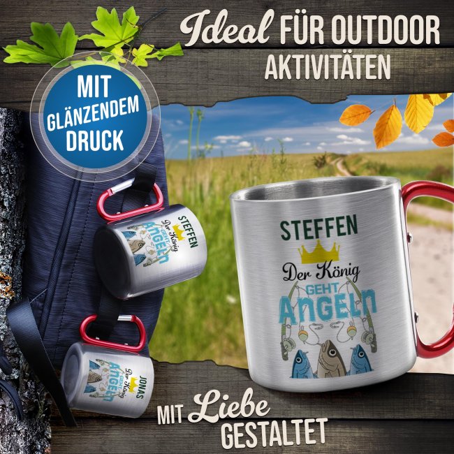 Karabiner Tasse - Der K&ouml;nig geht angeln - mit Name