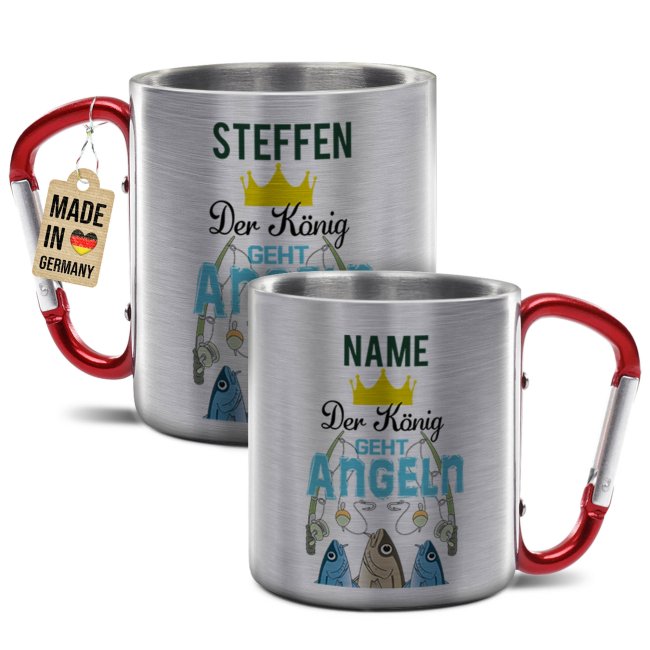 Karabiner Tasse - Der K&ouml;nig geht angeln - mit Name