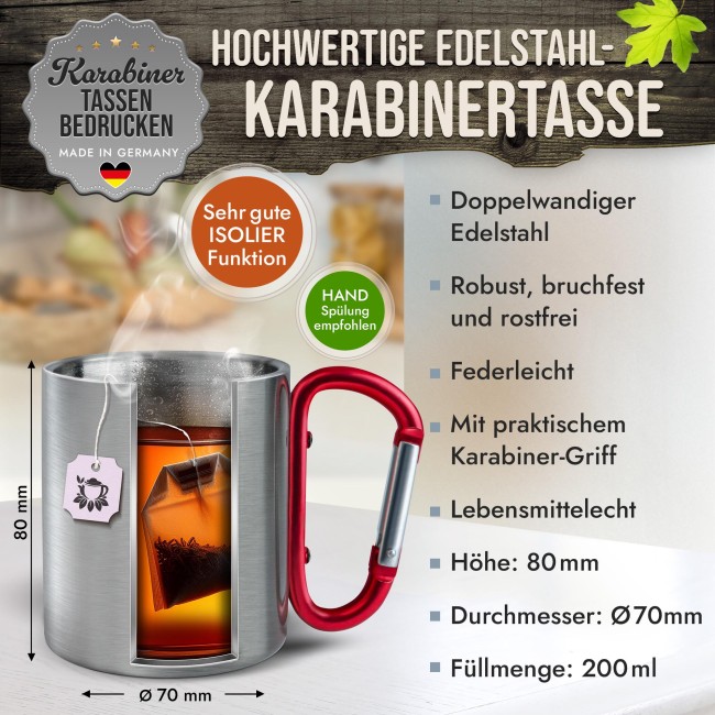 Karabiner Tasse - Gipfelst&uuml;rmer - mit Name - Rot, 200 ml