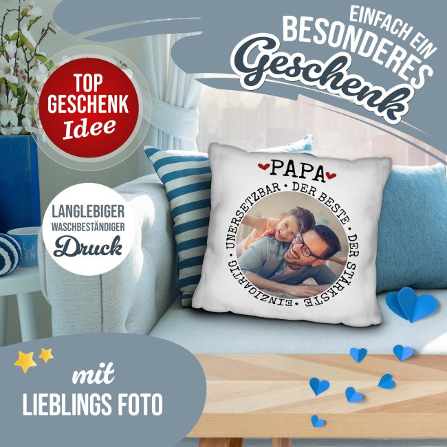Personalisiertes Kissen - Synonyme f&uuml;r Papa - mit Foto