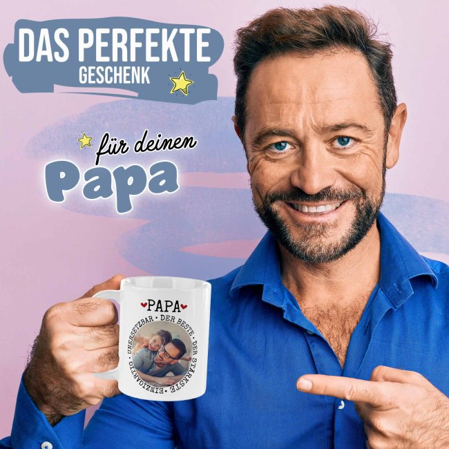 Personalisierte Tasse - Synonyme f&uuml;r Papa - mit Foto
