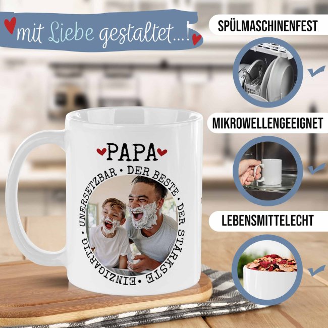 Personalisierte Tasse - Synonyme f&uuml;r Papa - mit Foto