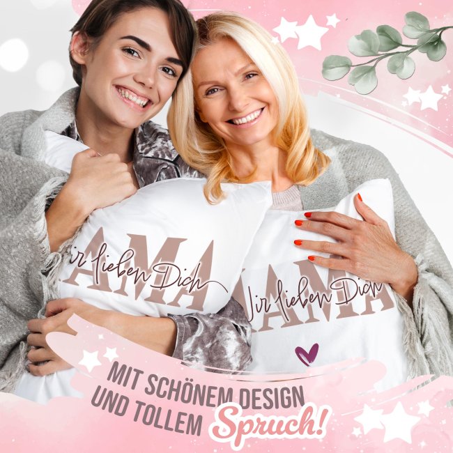 Personalisiertes Kissen - Mama wir lieben dich - mit Name / Text - Wei&szlig;