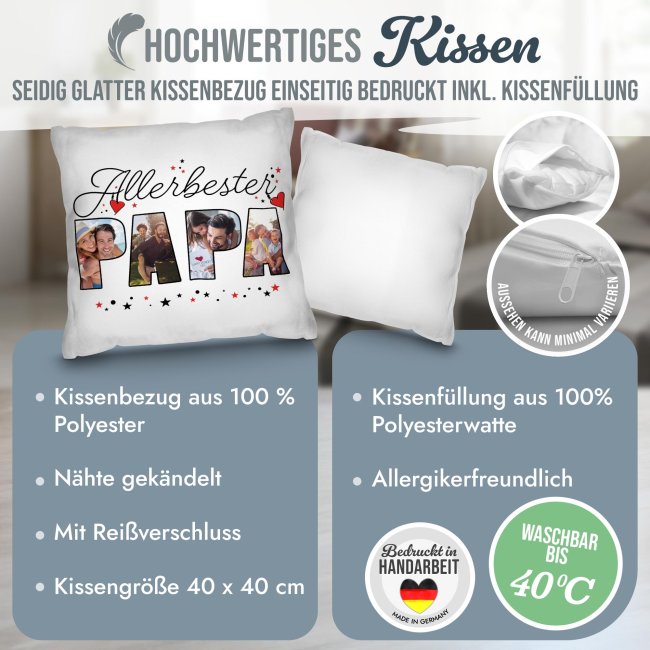 Personalisiertes Kissen - Allerbester Papa - mit 4 Fotos - Wei&szlig;