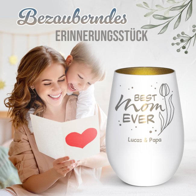 Windlicht mit Gravur - Best Mom ever - mit Name