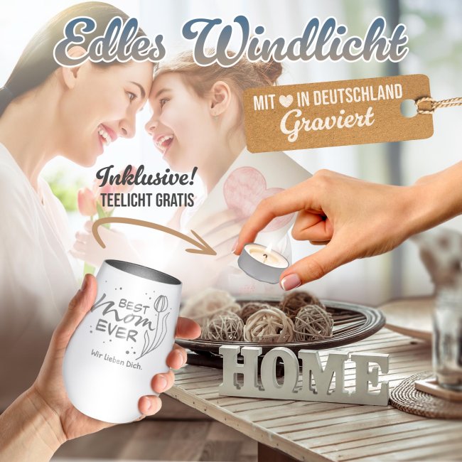 Windlicht mit Gravur - Best Mom ever - mit Name