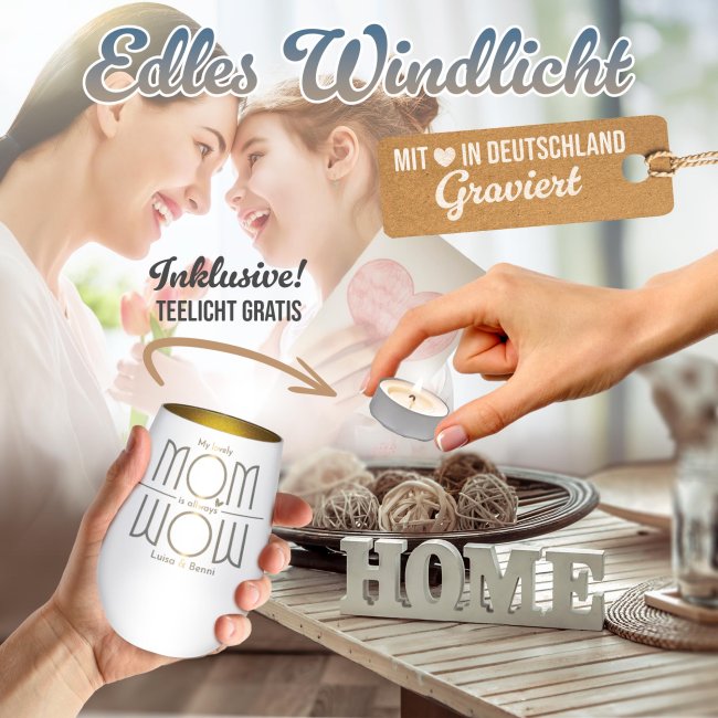 Windlicht mit Gravur - Mom is Wow - mit Name