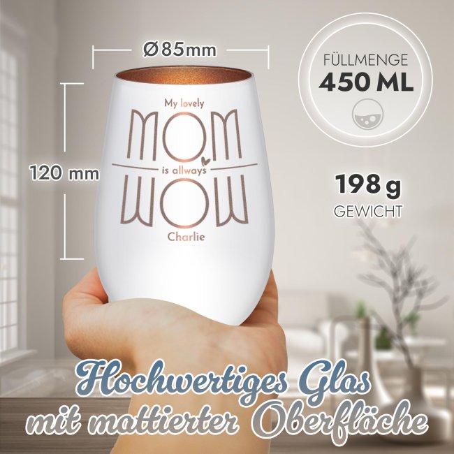 Windlicht mit Gravur - Mom is Wow - mit Name