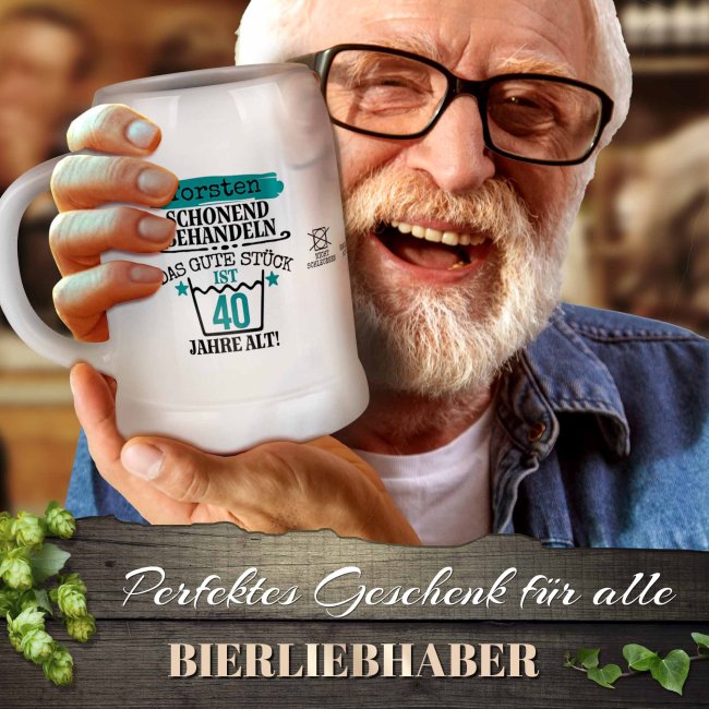 Bierkrug mit Name und Zahl personalisieren - Bitte schonend behandeln - Keramik